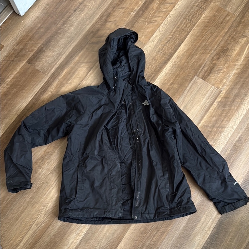 Black Raincoat with Hood and Full-Length Zipper